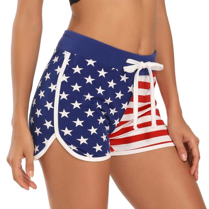 HDE Women's Retro Fashion Dolphin Running Workout Shorts US Flag - S - Image 1